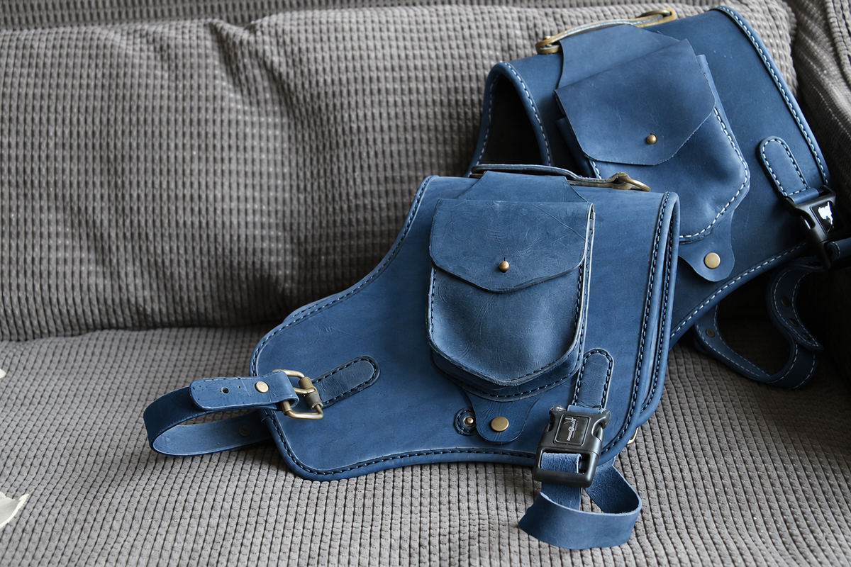 Premium Leather Dog Harness in Blue