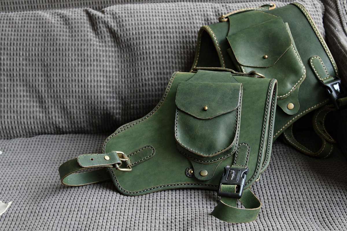 Premium Leather Dog Harness in Green