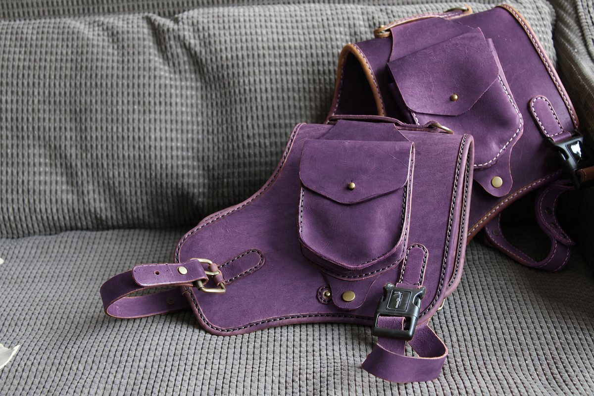 Premium Leather Dog Harness in Purple